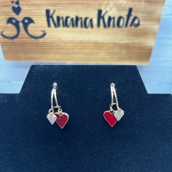 Jewelry - Gold Tone and Red Heart Earrings